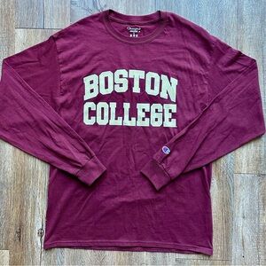 Champion Boston College Graphic Cotton T-Shirt Long Sleeve Burgundy Mens Size: L